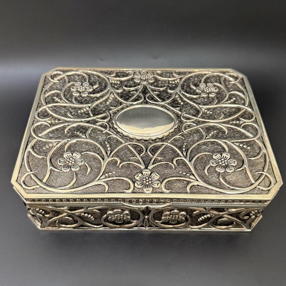 Vintage GODINGER SilverPlated Octagonal Velvet Lined Jewelry Box w/ Original Box - Picture 1 of 16